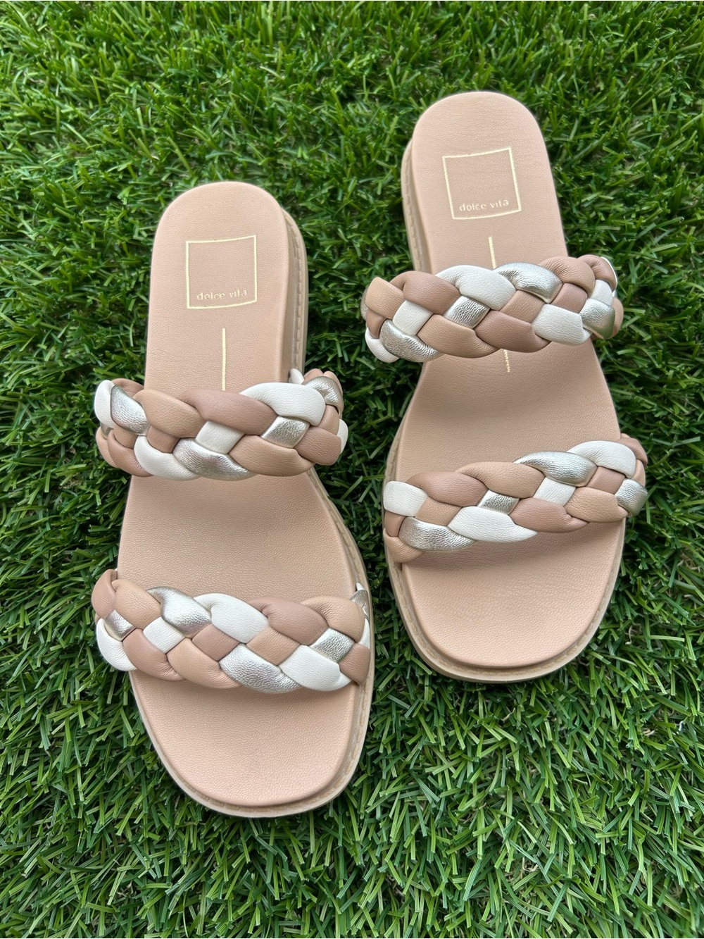 Dolce Vita Women’s Braided Double-Strap Sandals in Beige Womens 7